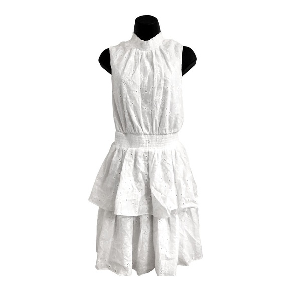 Laundry white eyelet elastic waist tiered neck tie sleeveless dress size 8 new - Picture 3 of 16